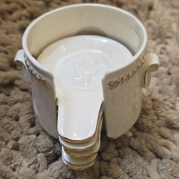 Vintage Ceramic Set of 5 Julius Caesar Personal Ashtrays in Footed Holder Cream - Picture 7 of 9